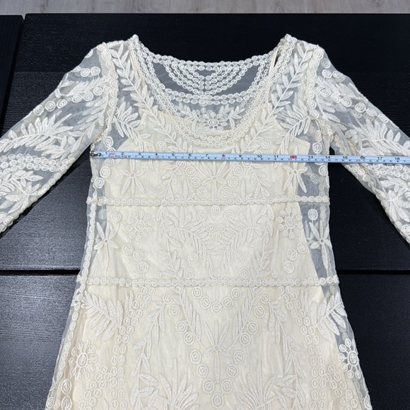Express Cream Sheer 3/4 Sleeve Mini Dress with Lining - XS - Picture 8 of 10